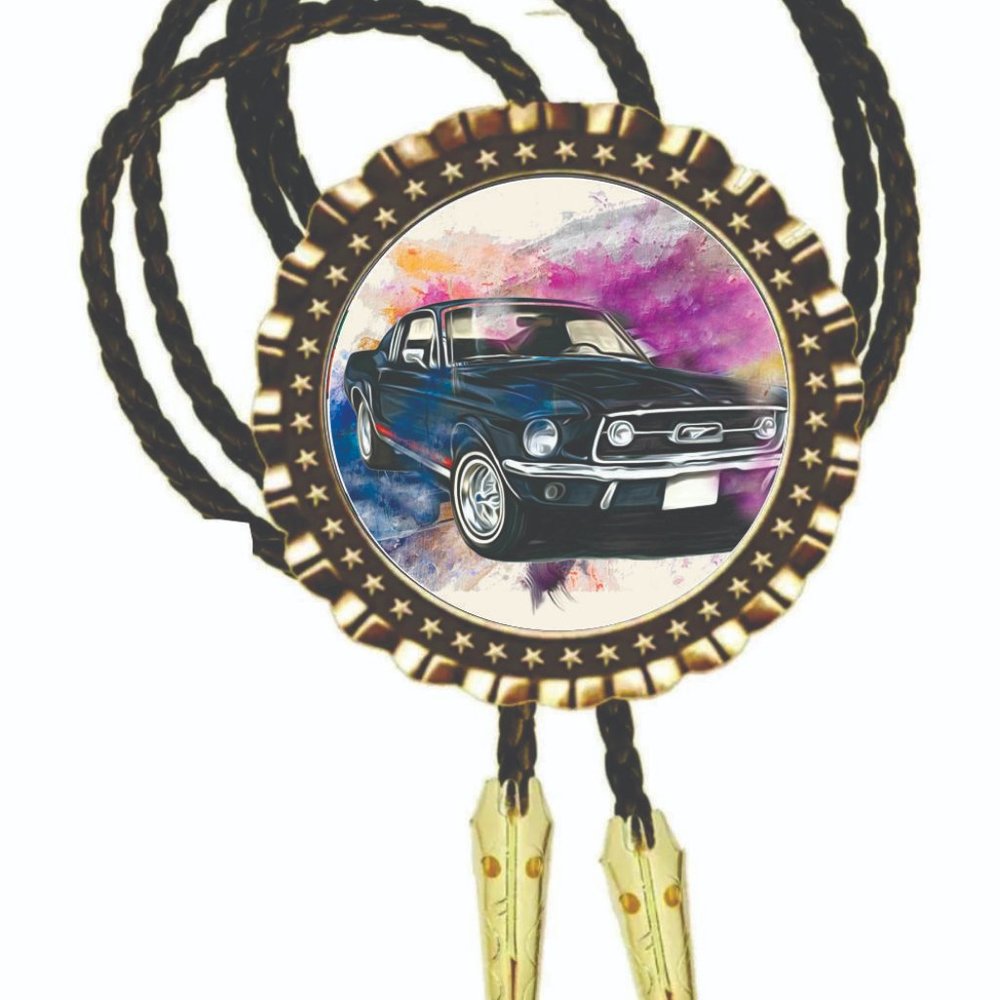 vintage  Ford Mustang Fastback Bolo Tie All Metal Necktie Photo Art Hand Made Ne